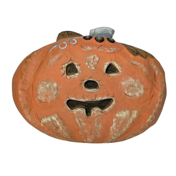Paper Mache Pumpkin Folk Art Halloween Large Decoration Vintage Inspired Lowe